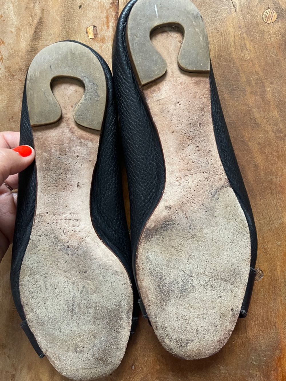 Chloe Black Leather Ballet Flats with Gold Buckle Accents - Picture 6 of 6